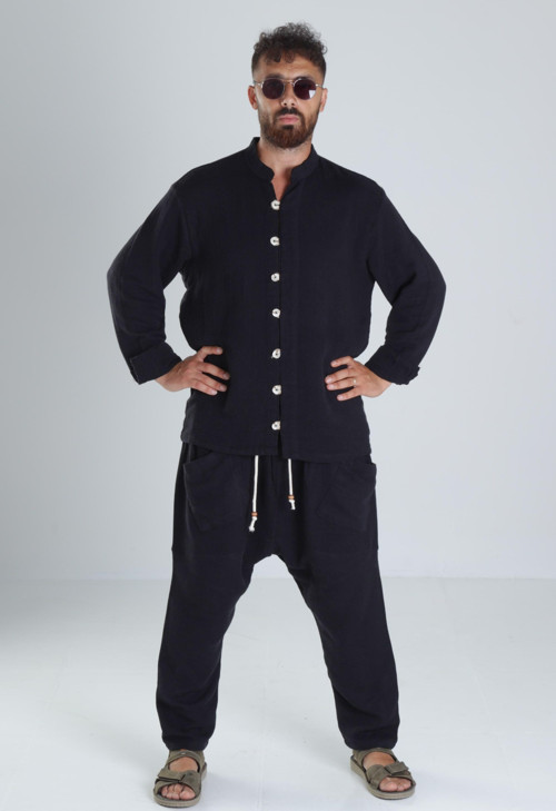 Tasarım Siyah Müslin Şalvar Takım COC1288