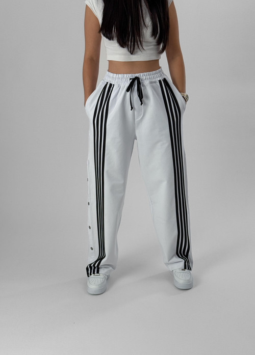 Kadın Şeritli Beyaz Baggy Pantolon COC1081