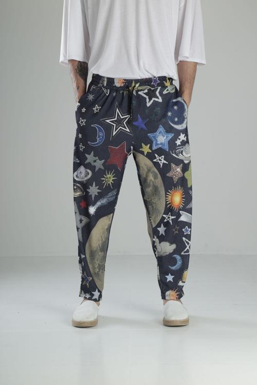 Gezegen Desenli Bürümcük Kumaş Baget Pantolon COC1677