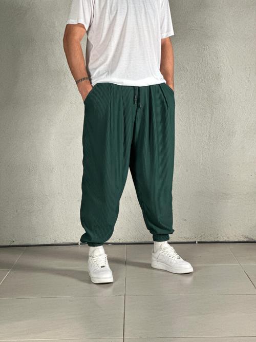 Fitilli Kumaş Yeşil Pileli Yarım Şalvar COC1666