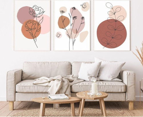 Minimalist Bohem Kasnaklı 3'Lü Set Kanvas Tablo Soyut Modern