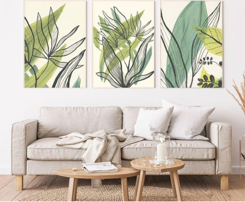 Minimalist Bohem Kasnaklı 3'Lü Set Kanvas Tablo Soyut Modern