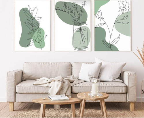Minimalist Bohem Kasnaklı 3'Lü Set Kanvas Tablo Soyut Modern
