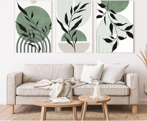 Minimalist Bohem Kasnaklı 3'Lü Set Kanvas Tablo Soyut Modern