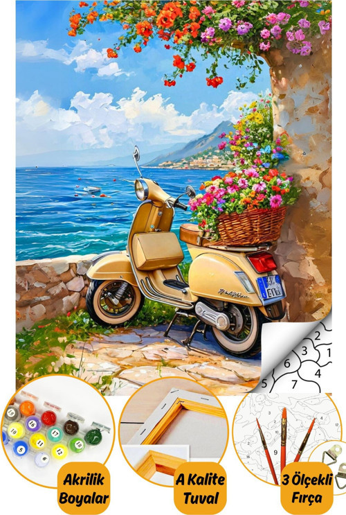 Sayılarla Boyama Numaralı Tuval Seti Fırça Boya Dahil 40X50Cm Vespa