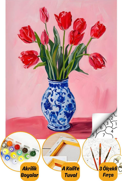 Sayılarla Boyama Numaralı Tuval Seti Fırça Boya Dahil 40X50Cm Çiçek