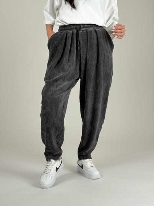 Antrasit Pileli Kadife Kadın Jogger Pantolon COC1083