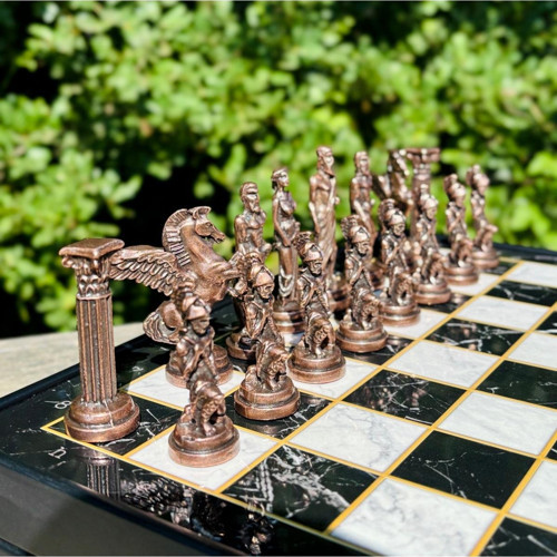 Lüks Pegasus Satranç Takımı Bronze Metal Satanç Taşı, Ahşap Satranç, Hediyelik