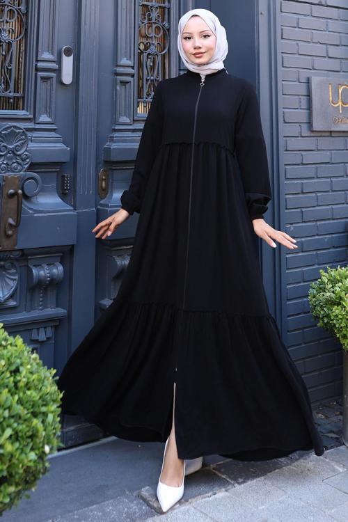 Büzgülü Ferace Siyah HM02034
