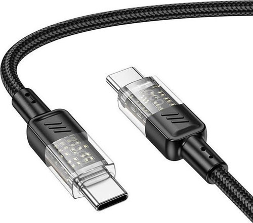 U129 Transparan 60W Type-C to Type-C Data ve Şarj Kablosu 1m Siyah