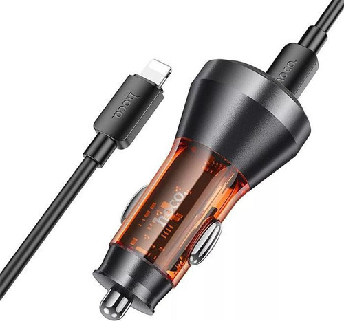 NZ12D Lucky PD60W 2 Type-C + USB Girişli Araç Çakmaklık Hızlı Şarj Aleti + Type-C to iPhone Kablolu 1Metre Turuncu