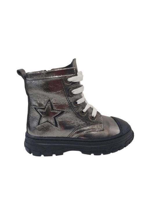 1001 Ridente Platin Yıldızlı Patik Kız Çocuk Bot % 100 DERİ Bağcık ve Fermuarlı