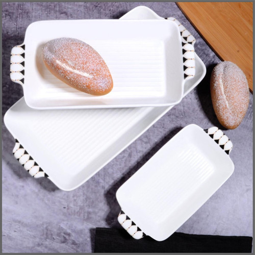 3 Boy Stoneware Dikdörtgen Kenar Desenli Fırın Kabı