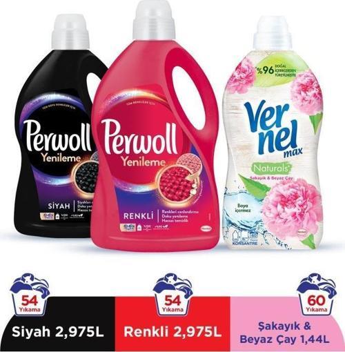 Sıvı Çamaşır Deterjanı 2 x 2.97 (108 Yıkama) Siyah+Renkli+Vernel Max 1440ml Şakayık