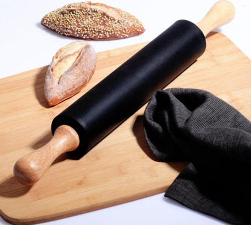 Bambu Saplı Siyah Silikon Döner Merdane 43 Cm