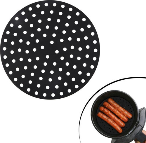 Siyah Isıya Dayanıklı Yıkanılabilir Silikon Fırın Ve Airfryer Yuvarlak Model Pişirme Matı 23 Cm