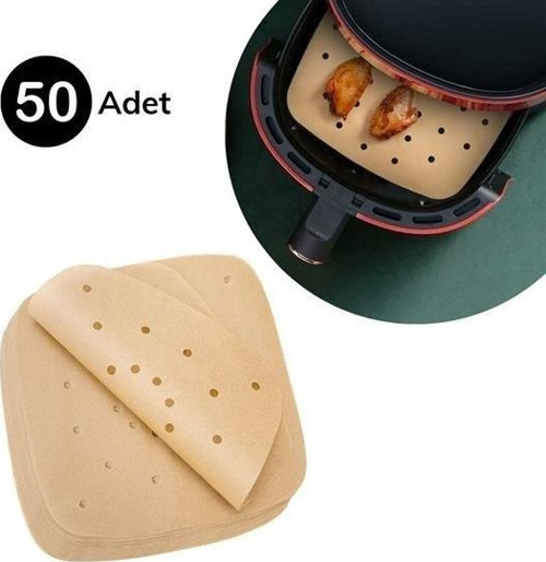 50 Adet Air Fryer Pişirme Kağıdı Tek Kullanımlık Hava Fritöz Yapışmaz Yağlı Kağıt Delikli Model