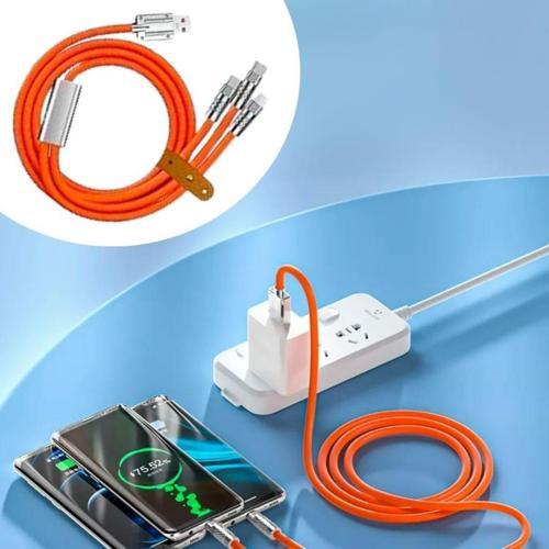 3 Şarj Aleti 1 Arada 1 Metre Çinko Alaşım Hızlı Şarj Kablosu Turuncu 3 in 1