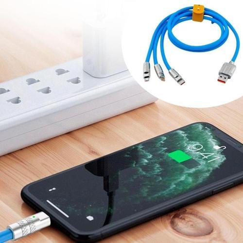 3 Şarj Aleti 1 Arada 1 Metre Çinko Alaşım Hızlı Şarj Kablosu Mavi 3 in 1