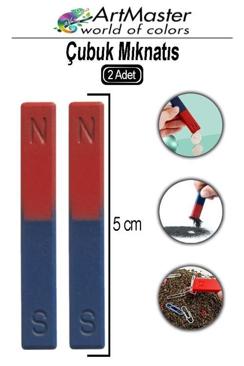 Çubuk Mıknatıs 2 Adet Deney Malzemesi Kırmızı Mavi Boyalı Okul Projeleri İçin I Şekilli Manyetik Çubuk Mıknatıs 