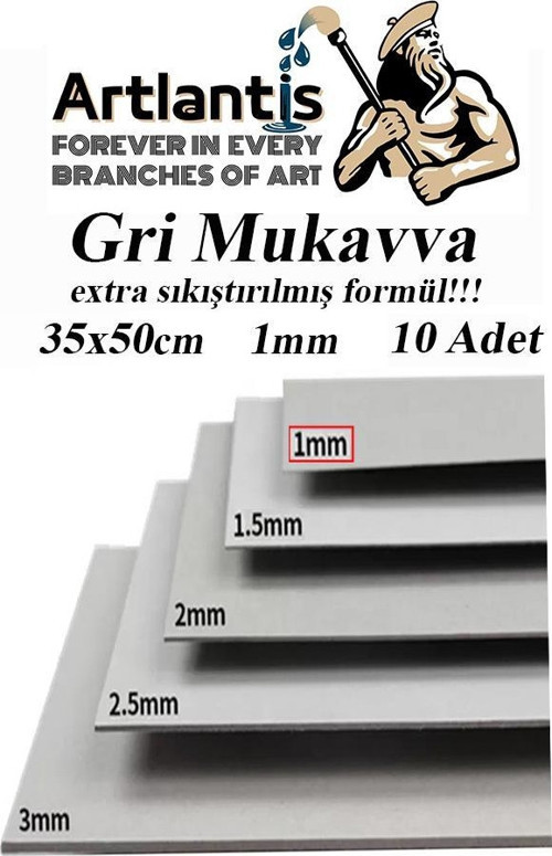 Mukavva Gri 1 mm 35x50 cm 10 Adet Sert Karton Ekstra Sıkıştırılmış 35*50 Mukavva Gri Renkli 10 Adet