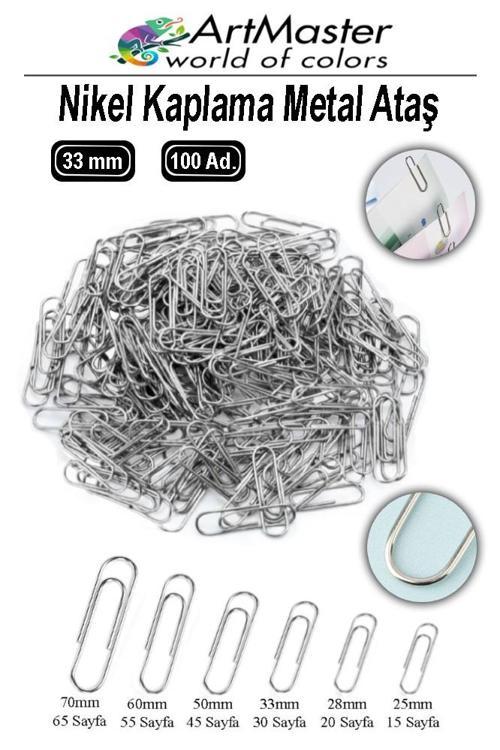 Metal Ataç 33mm 100 Lü 1 Paket Nikel Kaplama 20 Sayfa Kapasiteli Metal Ataş Ofis Okul Büro Dayanıklı Paslanmaz 