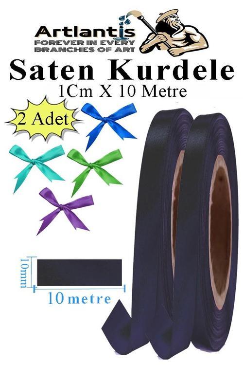 Siyah Kurdele Saten 1 Cm 10 Metre 2 Adet Saten Kurdela Parlak Hediye ve Süsleme Şeridi Süs Paketleme Çiçek Saç El