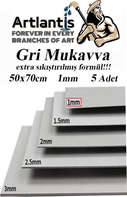 Mukavva Gri 1 mm 50x70 cm 5 Adet Sert Karton Ekstra Sıkıştırılmış 50*70 Mukavva Gri Renkli 5 Adet