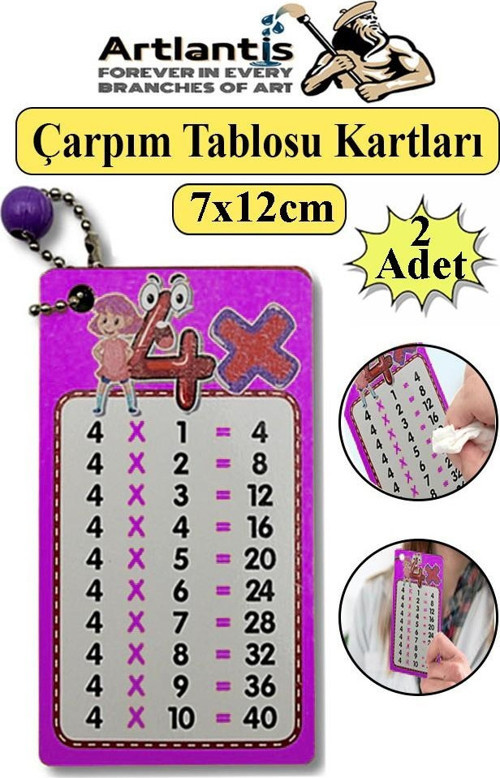 Zincirli Çarpım Tablosu 2 Adet 7x12 cm Büyük Cep Zircirli Çarpım Tablosu Yaz Sil Özellikli Çarpım Tablosu Kartları Karne
