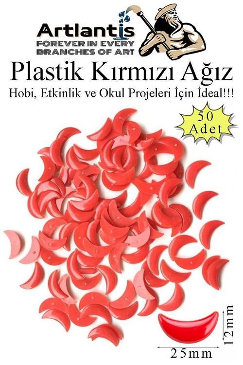 Plastik Ağız Kırmızı 50 li 1 Paket Hobi Etkinlik Okul Projeleri Okul Öncesi Anasınıfı Amigurumi Yüz Yapım Agız 