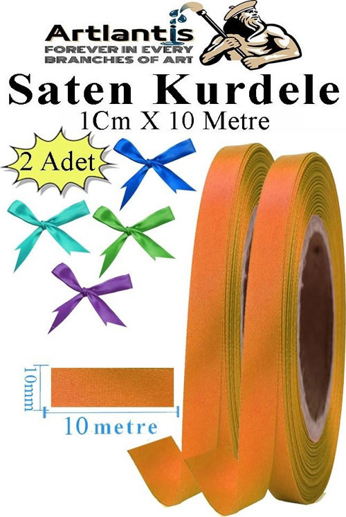 Turuncu Kurdele Saten 1 Cm 10 Metre 2 Adet Saten Kurdela Parlak Hediye ve Süsleme Şeridi Süs Paketleme Çiçek Saç El