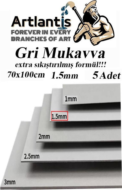 Mukavva Gri 1.5mm 70x100 cm 5 Adet Sert Karton Ekstra Sıkıştırılmış 70*100 Mukavva Gri Renkli 5 Adet