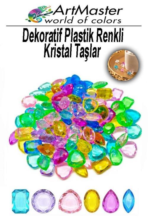 Renkli Plastik Kristal Taşlar 45 li 1 Paket Dekoratif Oyuncak Elmas Taşlar Oyuncak Değerli Taşlar Akvaryum Masaüstü