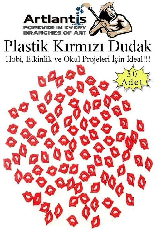 Plastik Dudak Kırmızı 50 li 1 Paket Hobi Etkinlik Okul Projeleri Okul Öncesi Anasınıfı Amigurumi Yüz Yapım Dudak