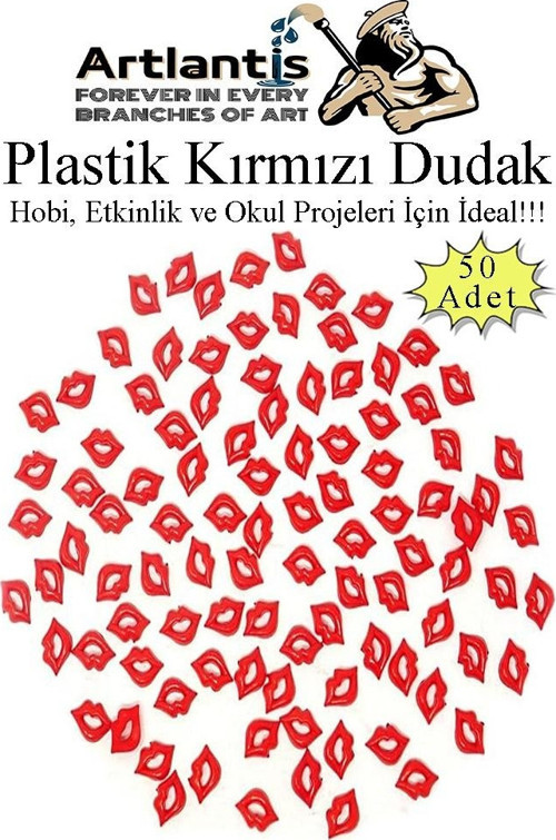 Plastik Dudak Kırmızı 50 li 1 Paket Hobi Etkinlik Okul Projeleri Okul Öncesi Anasınıfı Amigurumi Yüz Yapım Dudak