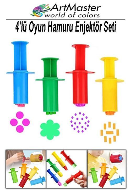 Renkli Oyun Hamuru Enjektör Seti 4 lü 1 Paket 4 Çeşit Enjektör Oyun Hamuru Kalıbı Okul Öncesi Kreş Etkinlik Aktivite