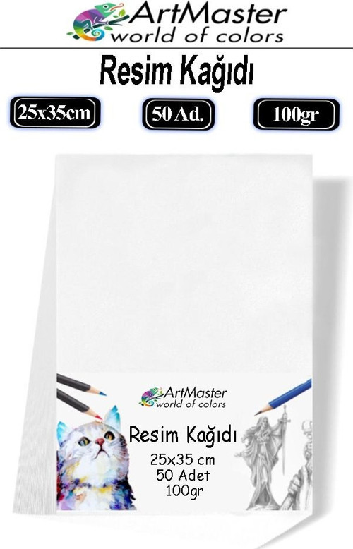 Resim Kağıdı 25x35 50 Li Paket 100 gr 1 Paket 25*35 Resim Kartonu Kuru Boya Pastel Boya Guaj Boya Sulu Boya Resim Sanatı