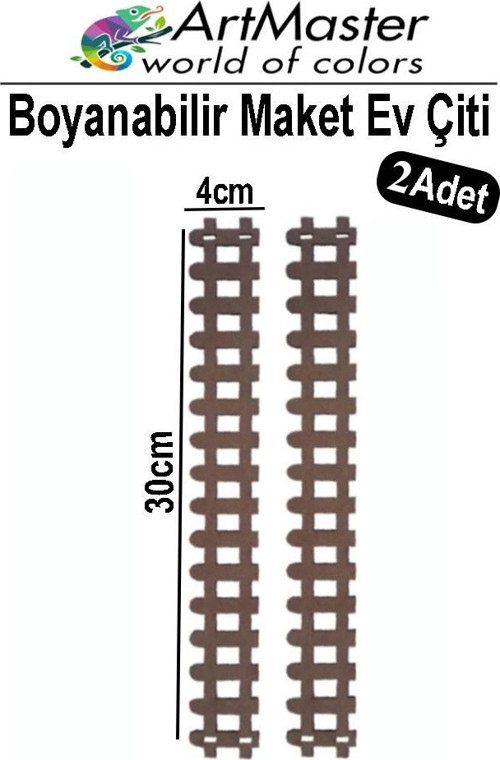 Ahşap Maket Çit 30x4 cm Boyanabilir 2 Adet Minyatür Bahçe Çiti Dekoratif Tasarım Okul Hobi Proje