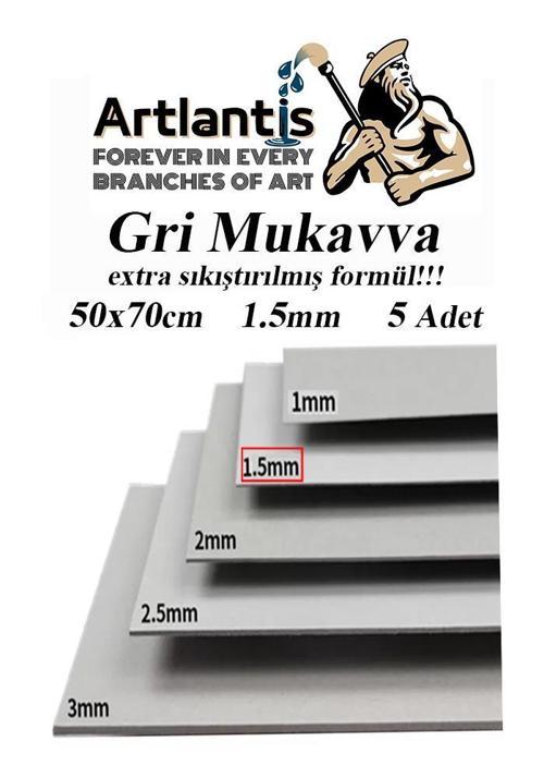 Mukavva Gri 1.5 mm 50x70 cm 5 Adet Sert Karton Ekstra Sıkıştırılmış 50*70 Mukavva Gri Renkli 5 Adet