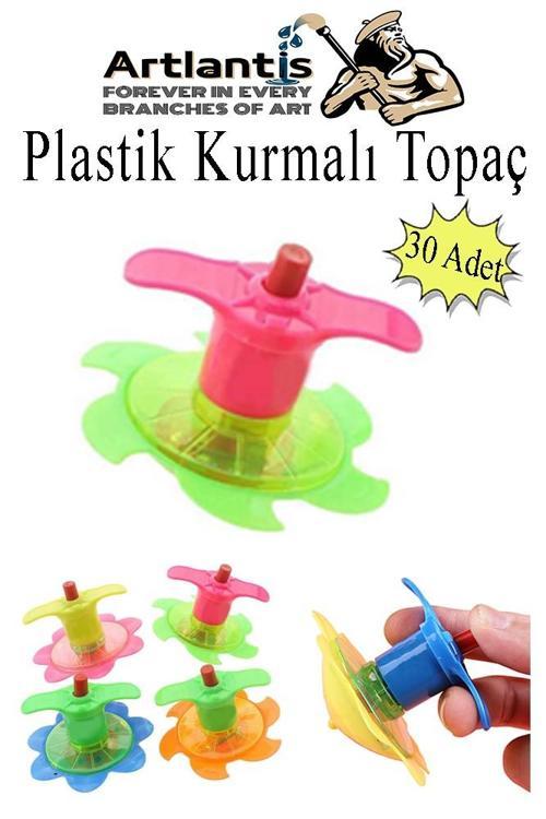 Plastik Topaç 30 Adet Plastik Kurmalı Topaç Dönen Topaç Hediye Çocuk Oyuncak Okul Sınıf Karne Hediyesi