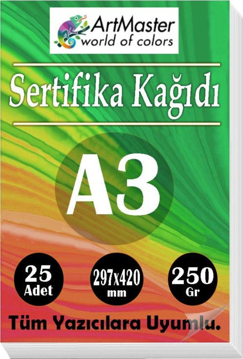 A3 Sertifika Kağıdı 25 Adet 250 Gram Kalın Fotokopi Kağıdı Tüm Yazıcılara Uyumlu 29.7x42 cm Kalın Baskı Kağıdı