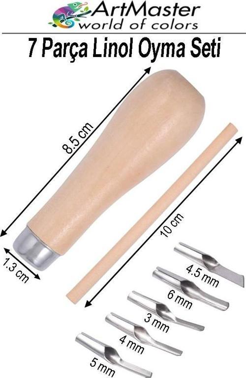 Linol Oyma Seti 7 Li 1 Paket Ahşap Saplı Linol Oyma Kesme Bıçak Seti 5 Bıçaklı 7 Parça Linolyum Baskı Ahşap Saplı