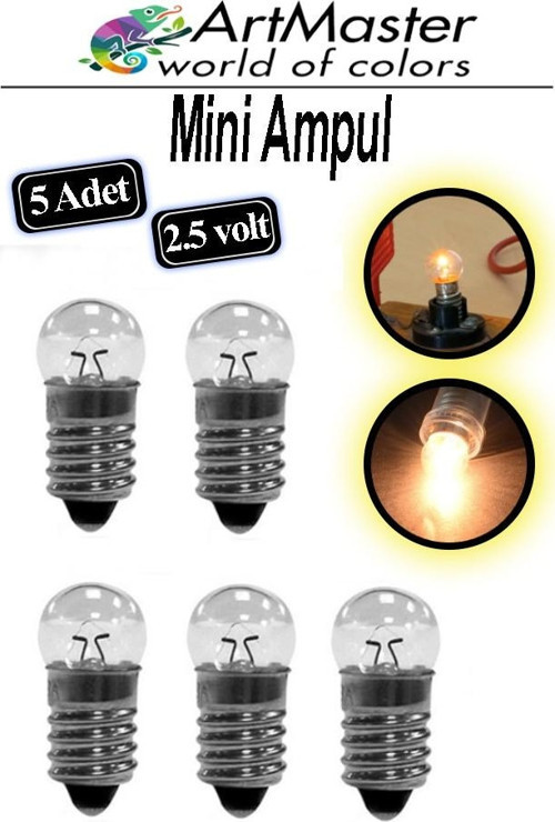 Mini Ampul 2.5 Volt 5 Adet Okul Sınıf Elektrik Devre Küçük Elektrik Deney Ampulü 2.5 Volt Deney Ampulü Küçük Boy
