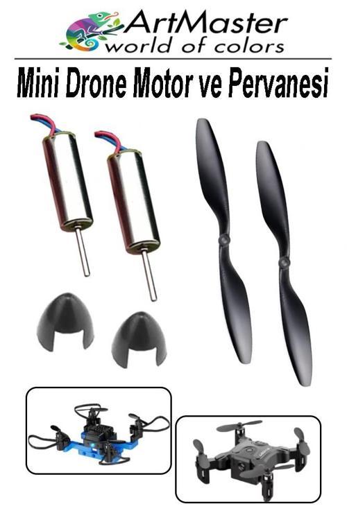 Mini Drone Motor Ve Pervanesi 2 Adet Dc Motor Yüksek Hızlı Çekirdeksiz Pervane Kanatı Helikopter Uçak Drone Deney Okul 