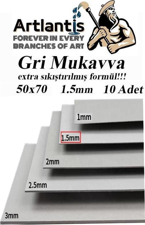 Mukavva Gri 1.5 mm 50x70 cm 10 Adet Sert Karton Ekstra Sıkıştırılmış 50*70 Mukavva Gri Renkli 10 Adet