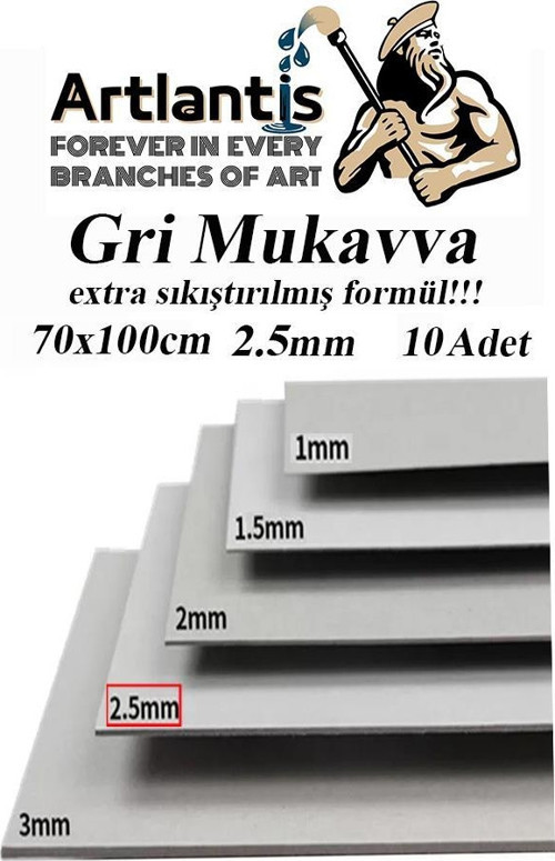 Mukavva Gri 2.5 mm 70x100 cm 10 Adet Sert Karton Ekstra Sıkıştırılmış 70*100 Mukavva Gri Renkli 10 Adet
