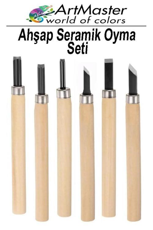 Seramik Oyma Seti Ahşap 6 Lı 1 Paket Set Paslanmaz Çelik Bıçaklı Ağaç Oyma Heykel Hobi Kretuar Gravür