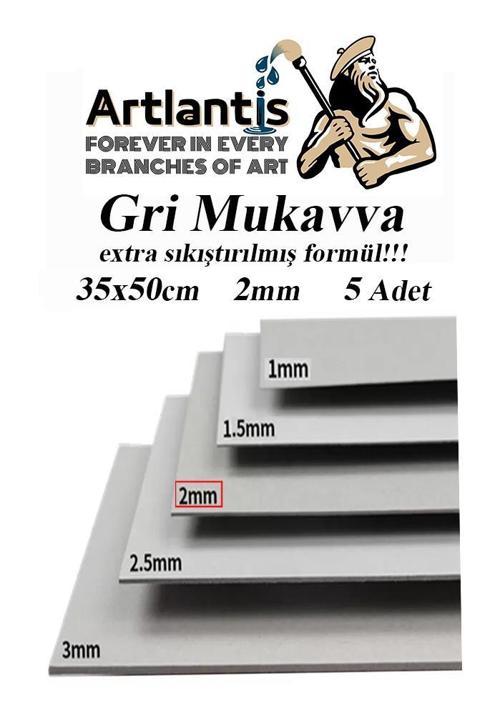 Mukavva Gri 2 mm 35x50 cm 5 Adet Sert Karton Ekstra Sıkıştırılmış 35*50 Mukavva Gri Renkli 2mm 5 Adet