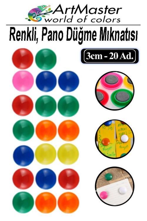 Pano Düğmesi Mıknatısı Renkli 20 Li 1 Paket Buzdolabı Dekorasyon Manyetik Yuvarlak Mıknatıs Hobi Etkinlik Plastik Kaplı