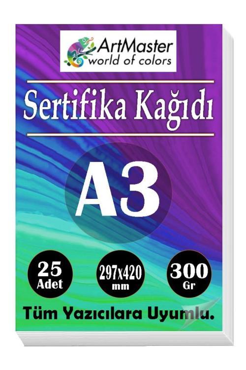 A3 Sertifika Kağıdı 25 Adet 300 Gram Kalın Fotokopi Kağıdı Tüm Yazıcılara Uyumlu 29.7x42 cm Kalın Baskı Kağıdı